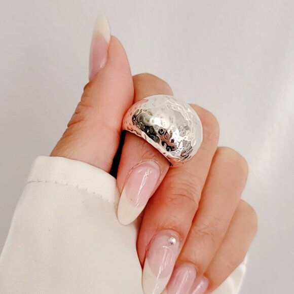 Sterling Silver Round Hammered Electroform Dome Ring 925 Silver - Picture 7 of 9